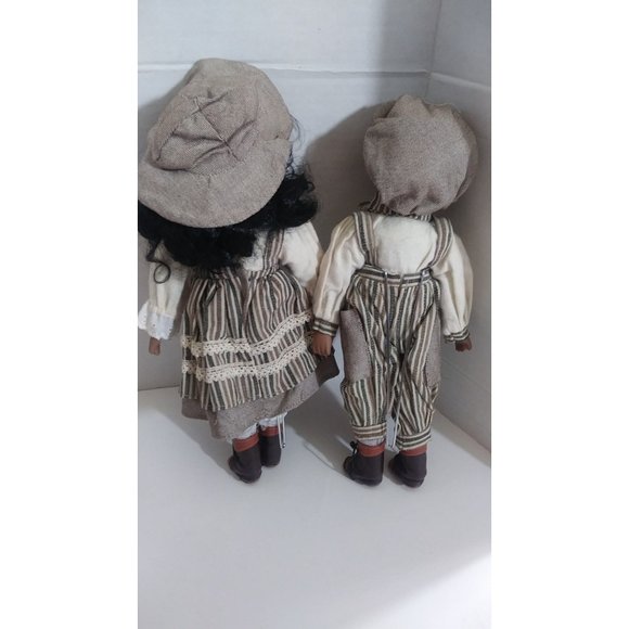 Pair of  African American  Porcelain 10'' Dolls Boy Girl  Sunday Best - Picture 6 of 10